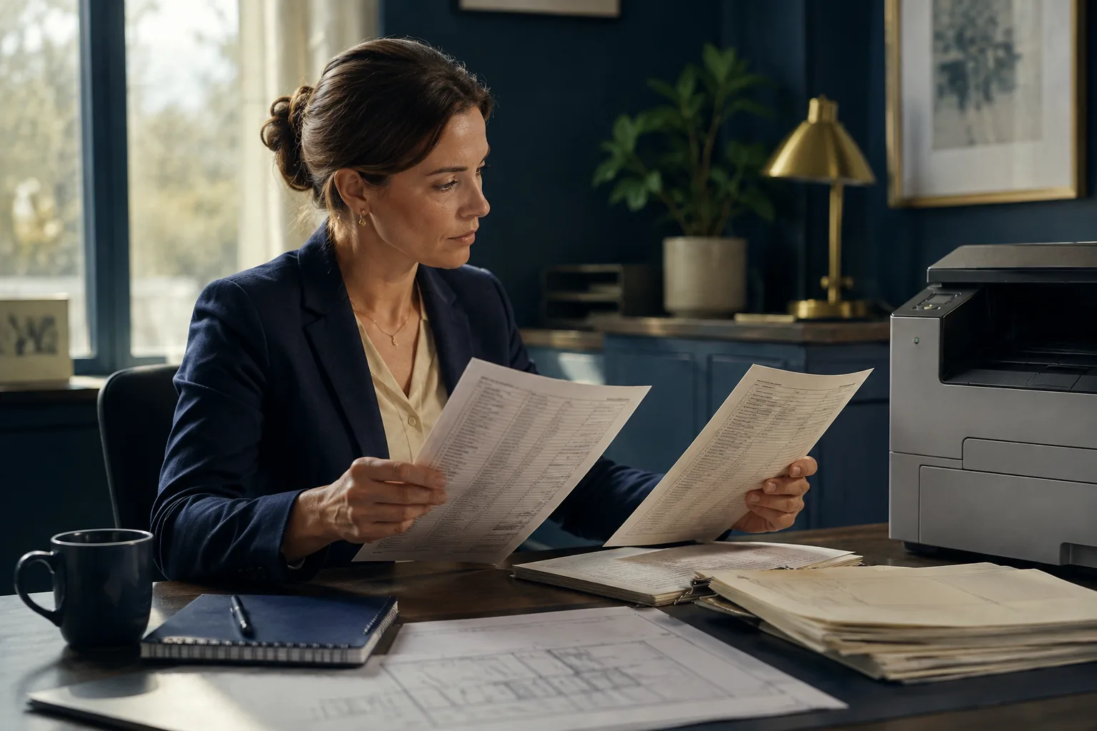 A coordinator compares a new printed work list with an older snapshot