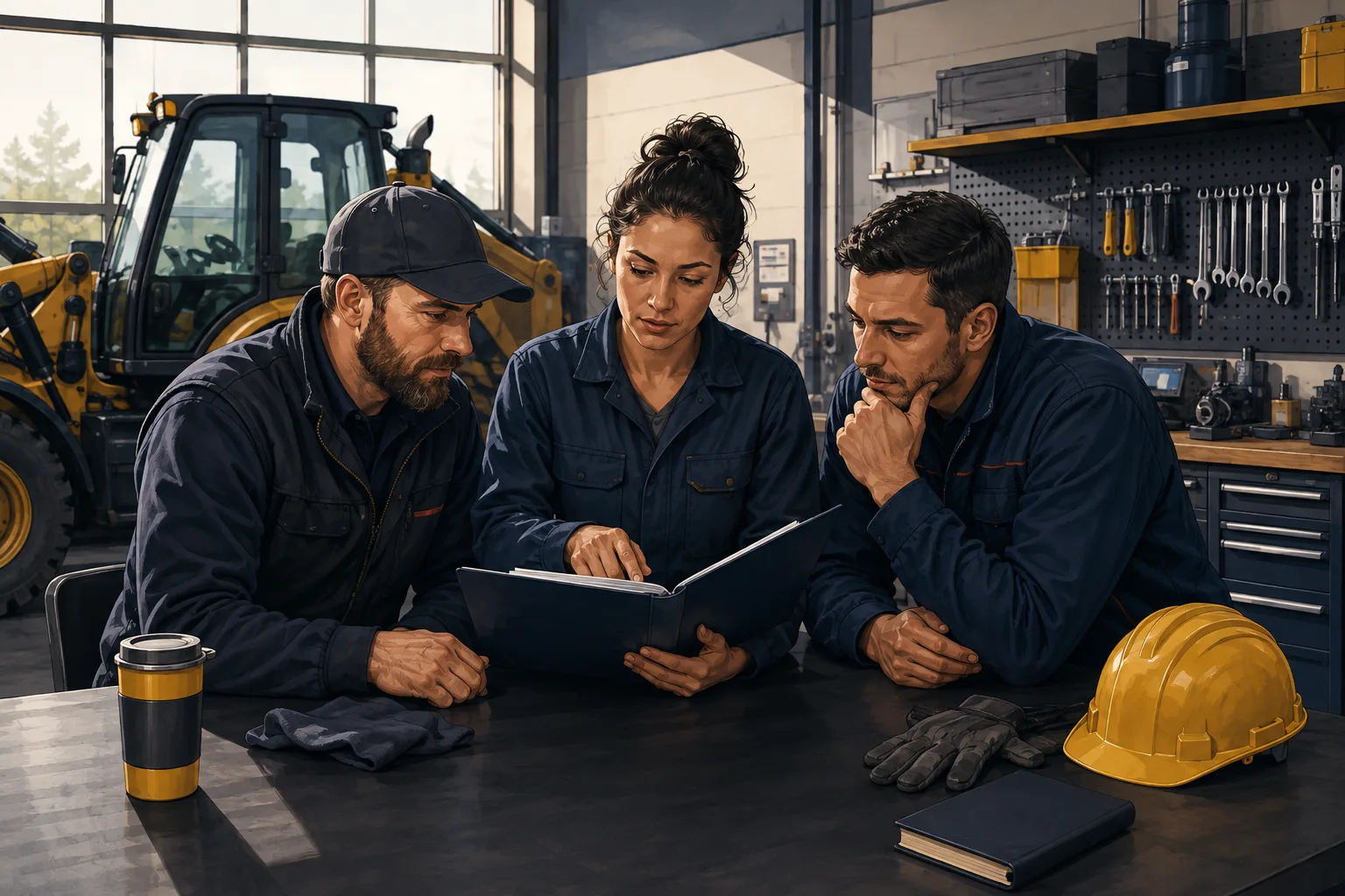 A contractor team reviews a completed maintenance job together