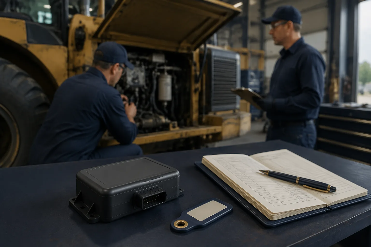 A telematics device, asset tag and usage log represent an integration data contract