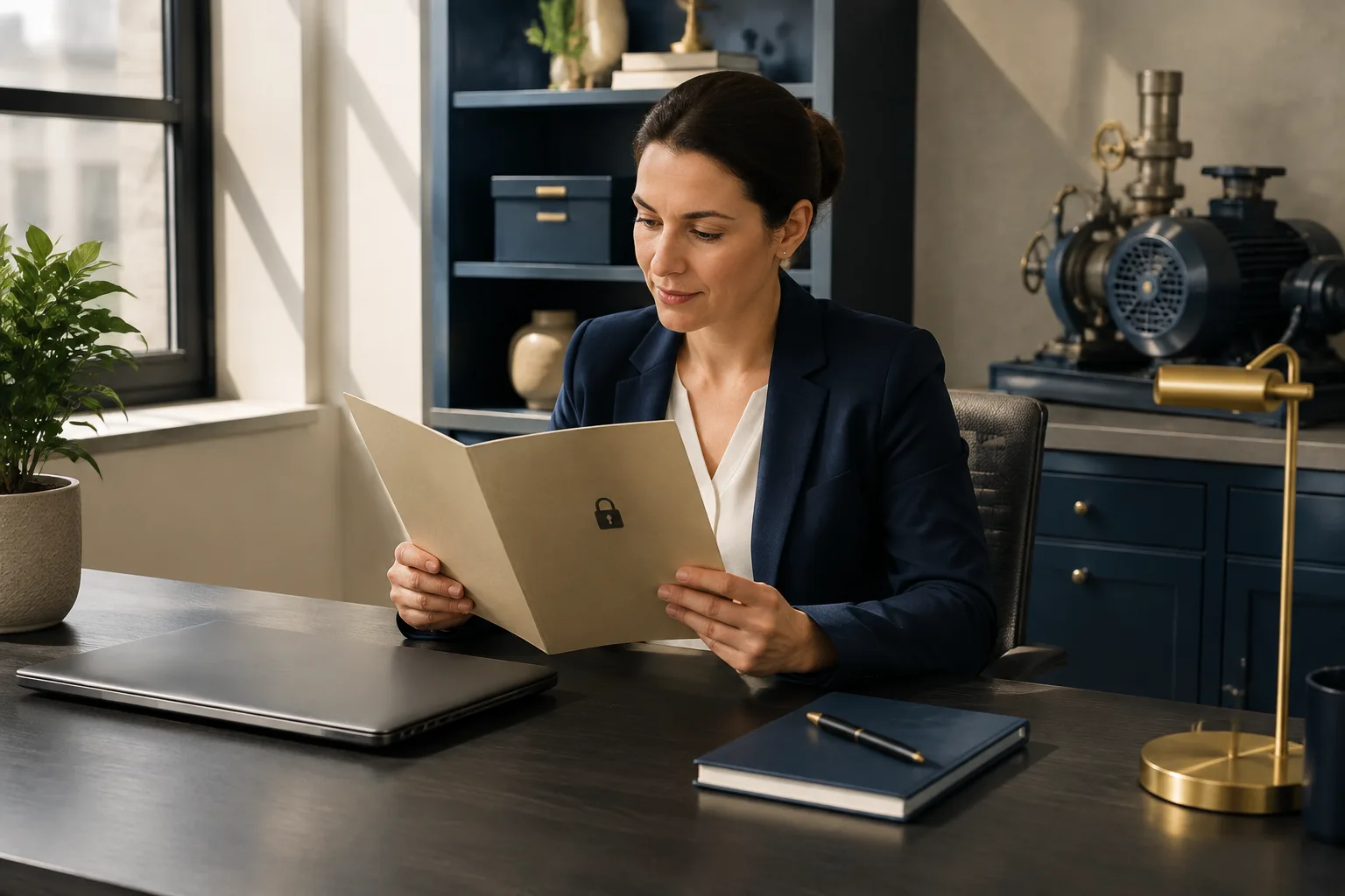 A closed laptop, lock and access folder illustrate customer credential control
