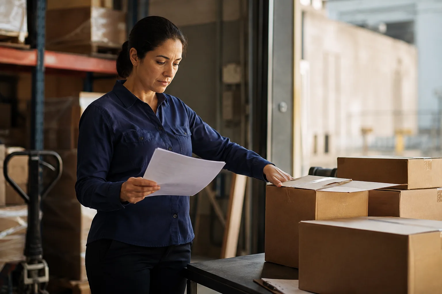 A receiving coordinator checks paperwork against a partial delivery