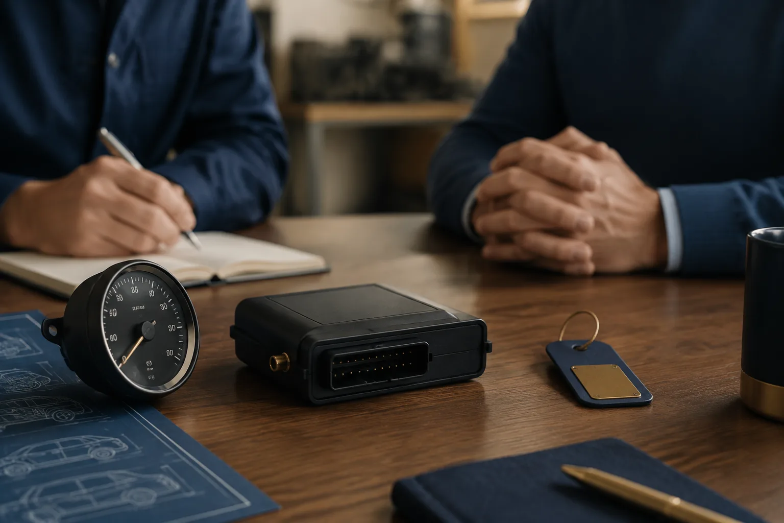 An odometer, telematics device and asset tag illustrate vehicle usage data