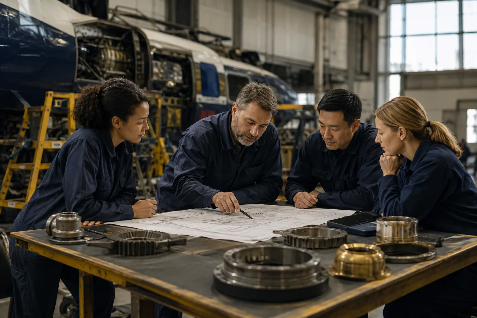 A maintenance team reviews usage-triggered work at a vehicle depot